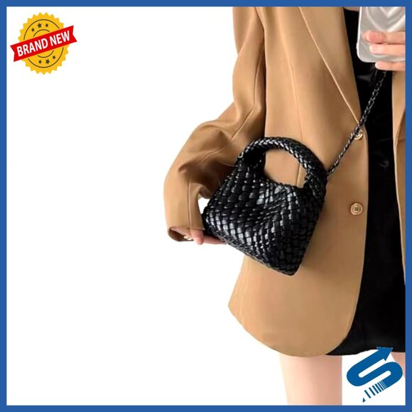 Woven Vegan Leather Mini Tote Crossbody Shoulder Bag Chic Versatile